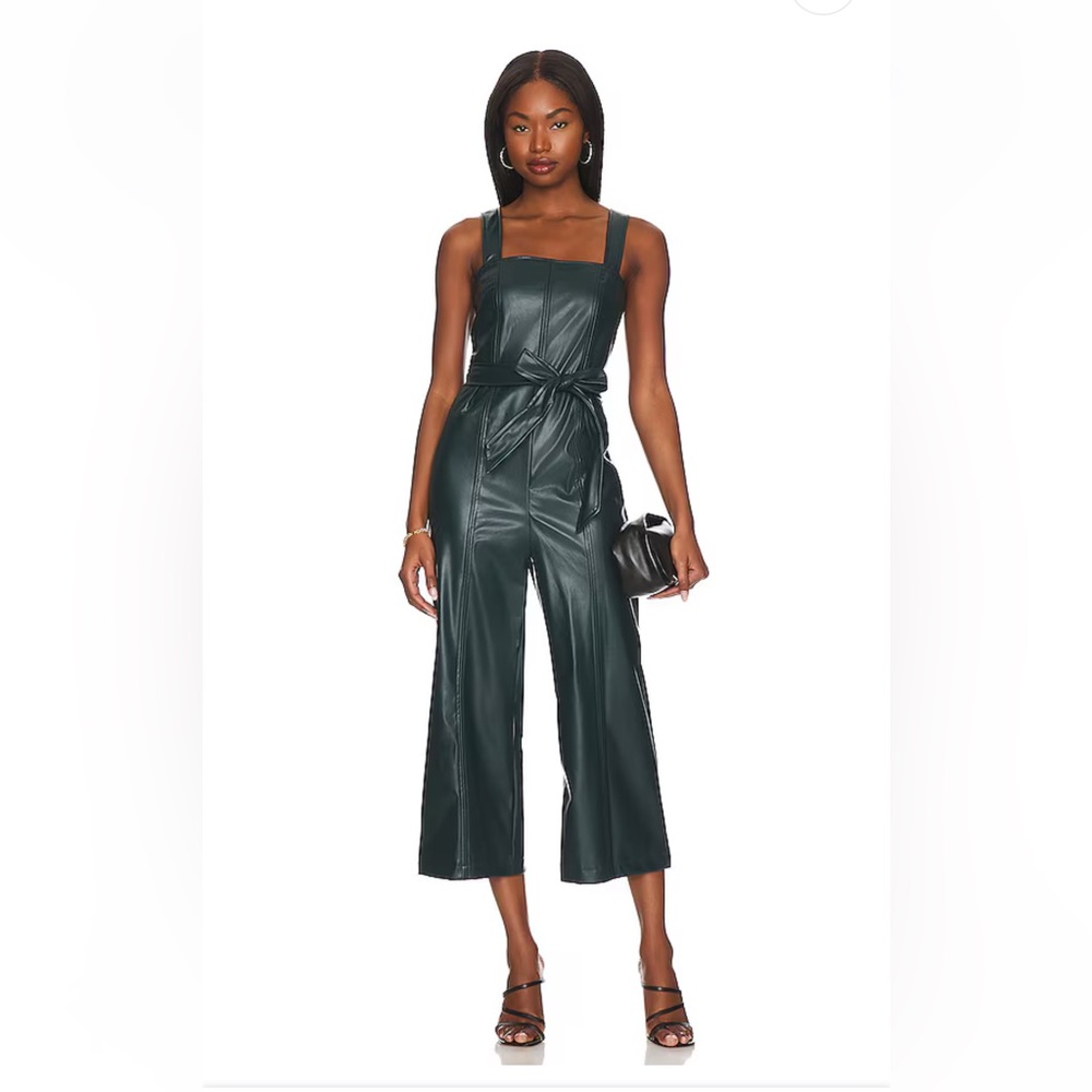 Green Faux Leather Jumpsuit from Anthro